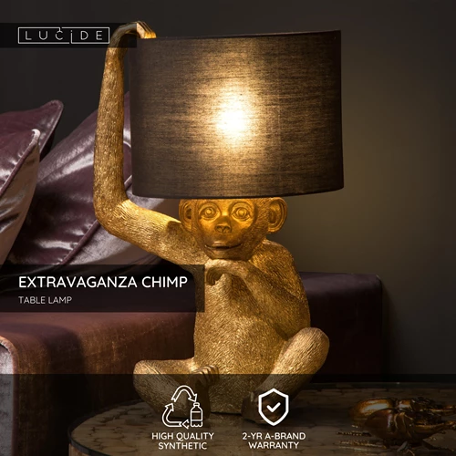 Lucide EXTRAVAGANZA CHIMP - Table lamp - Ø 30 cm - 1xE14 - Black - USP